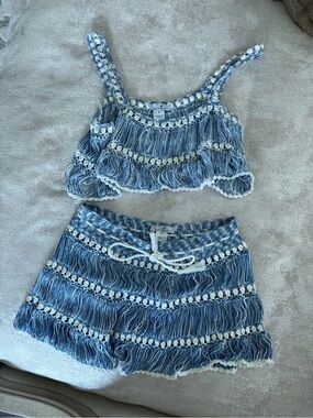 Blue Crochet Fringe Bikini Set - Two-Piece Women’s Swimwear